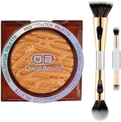 OCEAN BEAUTY HD Professional Blusher Powder And Highlighter Eyeshadow Palette Shimmer Blush Contour With 4in1 Brush Kit For Face Makeup Combo(2 Items in the set)