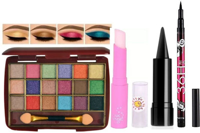 lately 18color shimmer glitter/eyeshadow with lipbalm kajal & waterproof eyeliner(6 Items in the set)
