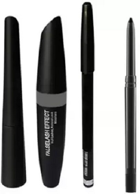 lazygirl 3 in 1 Black Waterproof, Eyeliner with Mascara,Eye Brow Pencil and Kajal(2 Items in the set)
