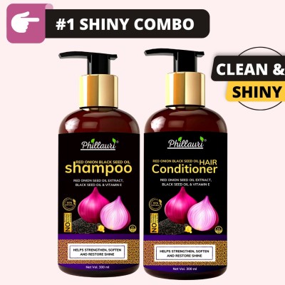 Phillauri Red Onion Shampoo and Conditioner – Strength & Growth Formula – Free from Mineral Oils, Sulphates & Parabens  (2 Items in the set)