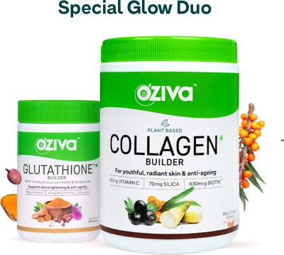 OZiva Glutathione Plant Based Collagen Builder Skin Brightening Anti-Aging Berry(2 x 162.5 g)