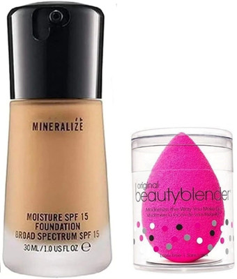 CRAZYHUDA Professional Waterproof Longlasting Mineralize SPF 15 Foundation with Beauty Blender(2 Items in the set)