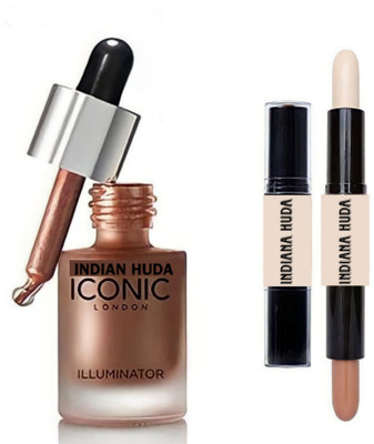 INDIANA HUDA GLOW () illuminator highlighter & Dual-Ended, 2 IN 1 Contour Stick(2 Items in the set)