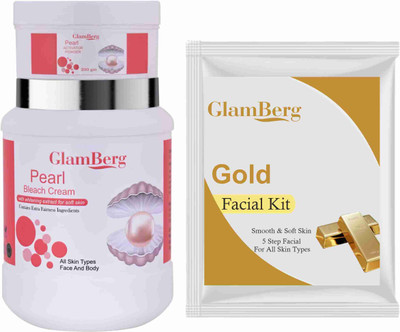Glamberg Pearl Bleach Cream With Activator + Gold Facial Kit 5 in 1(2 Items in the set)