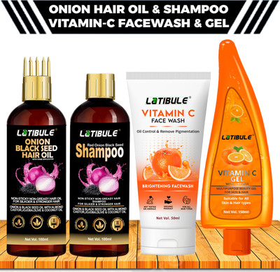 Latibule Vitamin C Skin Brightening FaceWash & Gel,Hair Fall Control Hair Onion Oil & Shampoo  (4 Items In The Set) For Rs. 189 @ 76 %