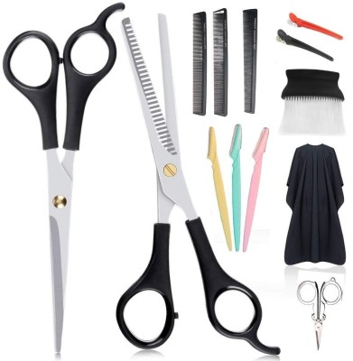 Doberyl Advance Complete Professional Hair Cutting Scissors 13 Pcs Kit, Barber Scissors Set With Thinning Teeth Shears,Hair Combs,Clips, Cape, Neck Duster Brush, Facial razor for Salon & Home Use(13 Items in the set)