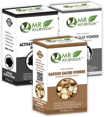 MR Ayurveda Kapoor Kachri Powder, Activated Charcoal Powder and Kaolin Clay Powder - Pack of 3(3 Items in the set)