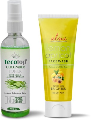 Alna Care Tecotop Cucumber Toner With Neem & Aloe vera Extract - Instant Refreshes Skin With Lemon Apricot Face Wash(2 Items in the set)