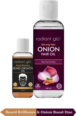 Radiant Glo Beard Brilliance (30 ml) & Onion Boost (100 ml) Duo Hair Oil(130 ml)