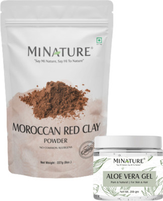 mi nature Combo of Moroccan Red Clay and Aloe Vera Gel|For Heathy Skin and Hair(2 Items in the set)