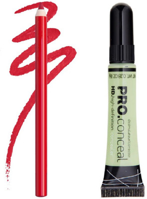 Maryville matte red lip pencil with green concealer stick perfect pack of 2(2 Items in the set)