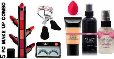 TALCHARDS FIXER PRIMER FOUNDATION+5IN1 LIP+EYELASH WITH CURLER+ PUFF(7 Items in the set)