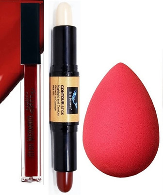 BLUEMERMAID PERFECT RED MATTE LIPSTICK WITH CONCEALER STICK & SPONGE FOR FACE MAKEUP(3 Items in the set)