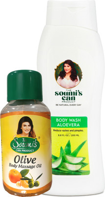 The Soumi's Can Product Olive Body Massage Oil (200ml) & Body Wash Aloevera (200ml)(2 Items in the set)