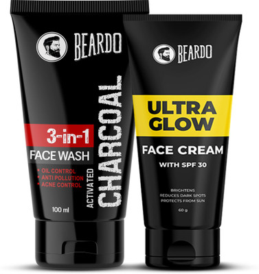 BEARDO Activated Charcoal Face Wash and Ultraglow Face Cream SPF 30 for Men Combo(2 Items in the set)