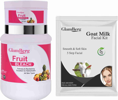 Glamberg Fruit Bleach Cream With Activator + Goat Milk Facial Kit 5 in 1(2 Items in the set)