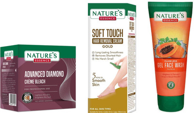 Nature's Diamond Cream Bleach (43g)Soft Touch Hair Removal Cream Gold (50g)Anti-Pigmentation Papaya Gel Face Wash (50ml)(3 Items in the set)