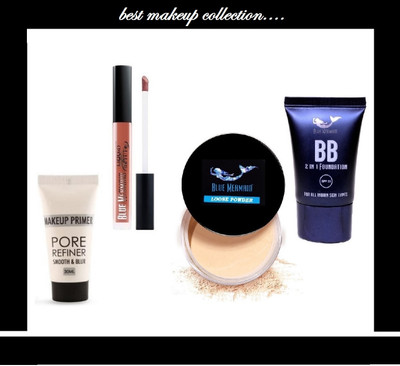 BLUEMERMAID NEW PORE TUBE PRIMER BB CREAM PEACH MATTE LIPSTICK & LOOSE POWDER COMBO KIT(4 Items in the set)