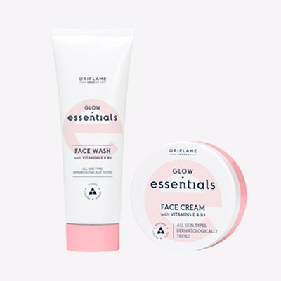 Oriflame Glow Face Wash with Vitamins E & B3 125 ml , Glow Essentials Face Cream(2 Items in the set)