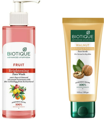 BIOTIQUE Fruit Face Wash 200 ML & Walnut Face Scrub 100 ML(2 Items in the set)