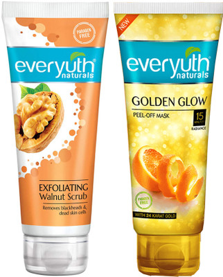 Everyuth Naturals Exfoliting Walnut Scrub (100g), Golden Glow Peel off Mask (100g)(2 Items in the set)
