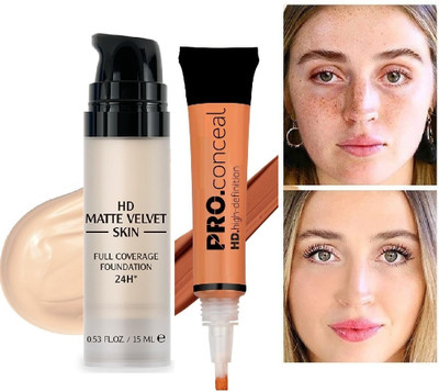 Latixmat Liquid ORANGE Concealer with Full Coverage And Waterproof Oil Free Mini Foundation(2 Items in the set)
