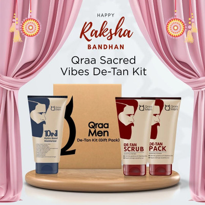 Qraa Men Sacred Vibes De-Tan Kit | Rakhi Gift For Brother| For Instant Dirt & Blackhead And Tan Removal(3 Items in the set)
