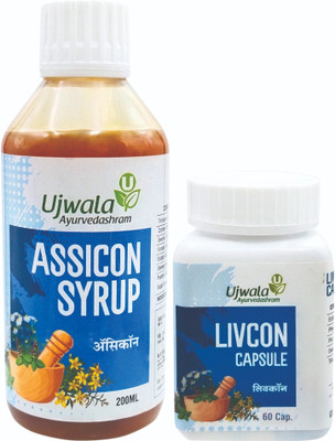 UJWALA AYURVEDASHRAM Livcon Capsule and Assicon Syrup Combi Pack used for Gas relief, Acidity relief(2 Items in the set)