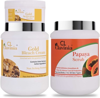 CLAVINIA Gold Bleach Cream 1 Kg + Papaya Scrub 1000 ml(3 Items in the set)