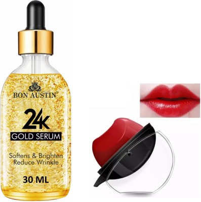 Bon Austin 24K Gold Serum for Softens & Brighten 30ml & 1 Pc Apple Shape Red Lipstick - Combo(2 Items in the set)