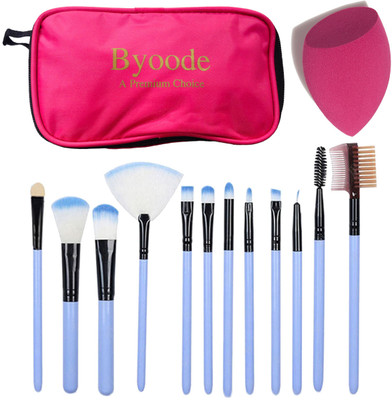 Byoode 12 pcs blue makeup brush set with bag with 6 in 1 makeup sponge combo(19 Items in the set)