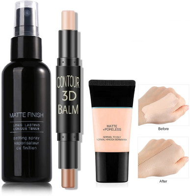 MYEONG Makeup Ultime Pro Makeup Fixer And Poreless Liquid Foundation Tube And Highlight & Contour Stick(3 Items in the set)