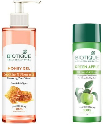 BIOTIQUE Honey Gel Face Wash 200 ML & Green Apple Shampoo 120 ML  (2 Items in the set)