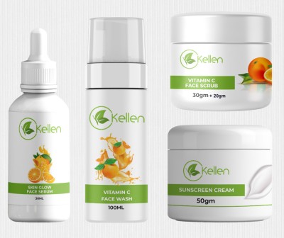 Kellen skin glow face serum | vitamin c face wash | vitamin c face scrub | sunscreen cream(4 Items in the set)