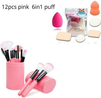 SkinOza brush applicator Makeup Brush Cosmetics Foundation Blending brush + 6in1 puff(18 Items in the set)