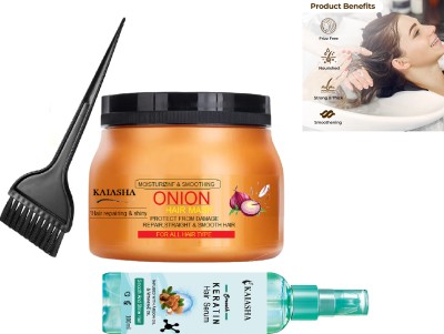 KAIASHA Best Step Hair Care Combo(Onion Keratin Hair mask 400 g) (1 Argan Oil Hair Serum bluer 100 ml) Apply to hair brush(3 Items in the set)