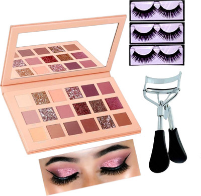 Mehaay cosmetics 18 color Eyeshadow with Eyelashes Curler and eyelashes 3 Set(5 Items in the set)