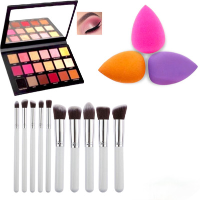 Mehaay cosmetics Eyeshadow+sponges 3 + Makeupbrushes 10(5 Items in the set)