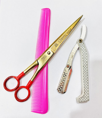 Classic International Golden Retti & M313 Plastic Handle Stainless Steel Razor With Comb(3 Items in the set)