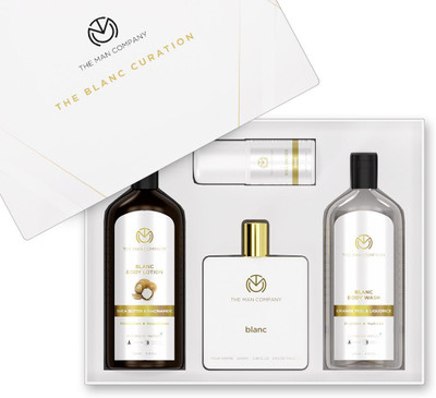 THE MAN COMPANY Blanc Gift Set for Men with Blanc Perfume, Body Lotion, Body Wash, Roll On Deo | Premium Long-Lasting Fragrance(4 Items in the set)