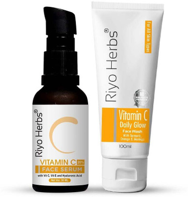 Riyo Herbs Vitamin C Glow Combo With Vitamin C Face Serum, 30ml & Vitamin C Daily Glow Facewash, 100ml for Brightens & Nourishes(2 Items in the set)