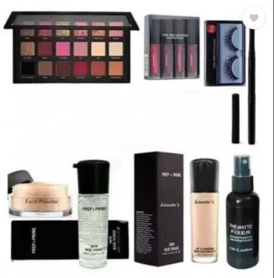mkldsrh rose gold eyeshadow lipstick eyelash kajal loose powder primer fixer foundation for face make up kit(8 Items in the set)