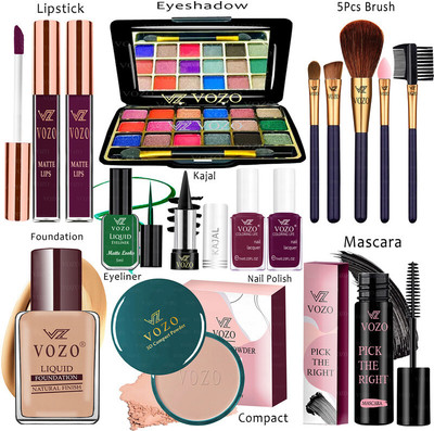 VOZO Makeup Combo Kit One-stop Beauty Package for Beginners and Professionals KT-187(15 Items in the set)