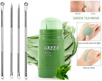 GABBU GREEN FACE MASK PIMPLE FREE FACE CLEANSER COMBO FOR BLACKHEAD REMOVER TOOL(3 Items in the set)