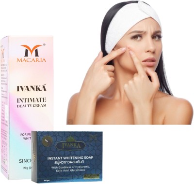 MACARIA Ivanka Intimate Beauty Acne Remover Cream For Women + Kojic Acid Soap for Skin Whitening(2 Items in the set)