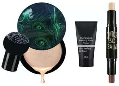 FROSTED COSMETIC 2 in 1 Cushion Head Foundation CC creme and Contour Stick with Primer Base Makeup Combo(3 Items in the set)