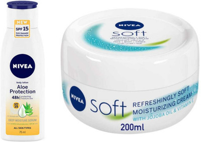 NIVEA Soft cream 200ml and Aloe Protection 75ml lotion with SPF15 Set of 2(275 ml)
