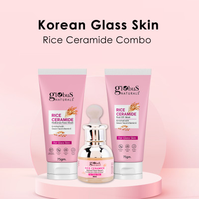 Globus Naturals Rice Ceramide Combo For Korean Glass Skin Face Wash, Face Serum, Peel off Mask(3 Items in the set)