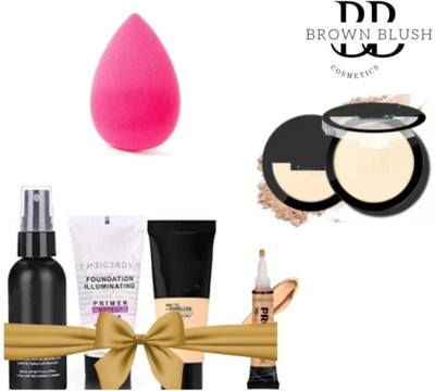brown blush MAKEUP FIXER WITH PRIMER AND FOUNDATION ,CONCEALER WITH COMPACT(6 Items in the set)