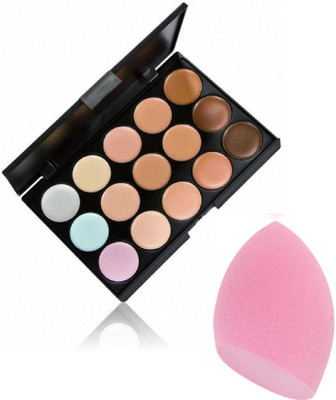 Neycare makeup puff sponge with 15 color shade concealer palette(2 Items in the set)